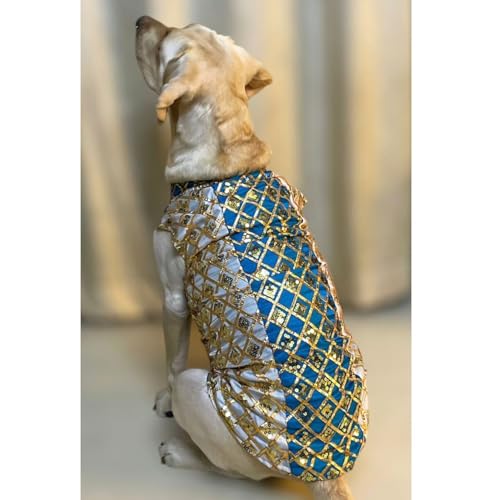 Lulala Ethnic Dog Kurta for Weddings & Festivals | Golden Sequin Embroidered Pet Jacket | Traditional Indian Festive Outfit for Dogs | Designer Kurta for Small to Large Breeds