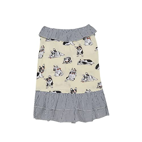 Lulala Dog Frock Shirt Skirt Striped Printed T Shirts Cotton Vest Pleated Hawaiian Dog Sun Dress Clothes Summer Pet Apparel for Small Medium Large Dogs Cats Outfits(18 Inch,Yellow)