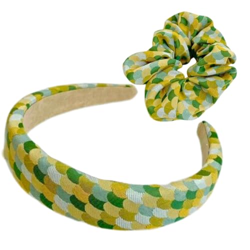 F DREAM 1pc Women Fish Scale Pattern Casual Headband For Hair Decoration(Green)(Pack2)