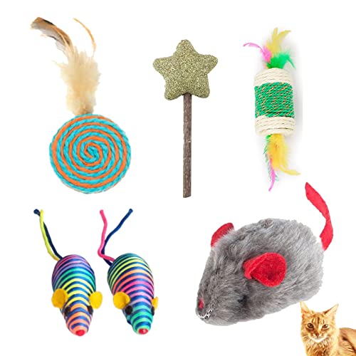 emily pets Cat Kitten Chew Toys, Interactive Cat Toys for Indoor Cats and Kittens (Pack of 5, Color May Vary)