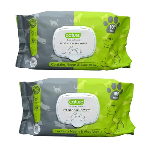 Cature Care by Nature Biodegradable Pet Wipes – Aloe Vera & Neem for Gentle & Effective Cleaning, Natural & Eco-Friendly, 100 Wipes (Pack of 2) for Dogs & Cats