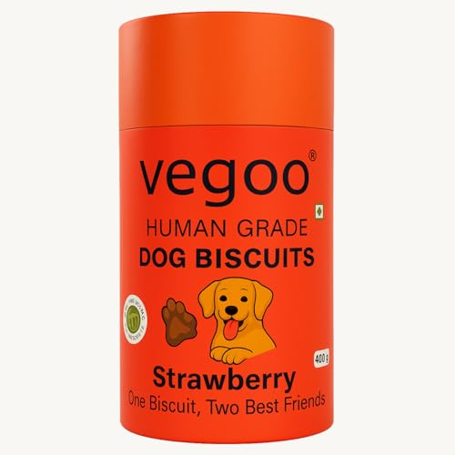 Vegoo Human Grade Dog Biscuits | Strawberry Flavor | Healthy Treats for Dogs | Veg, Antioxidant-Rich, No Preservatives | All Breeds & Ages | Training & Reward Snacks | 400g
