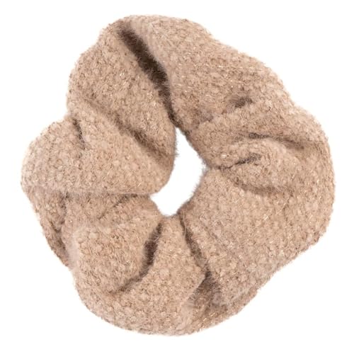 F DREAM Teddy Fur Hair Scrunchies, Strong Elastic Hair Bobbles for Ponytail Holder, Hair Accessories Ropes Scrunchie for Women & Girls (RB-Brown)