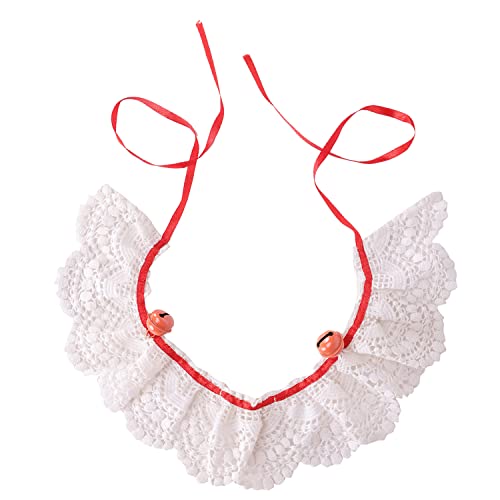 Lulala Dog Collar Crochet,Embroidered Flower Lace Bowtie Scarf Wedding Birthday Party Cat Collar with Bell Adjustable Knot,Puppy Teacup Cloth Dress Collar Costume Outfits Accessories(S,White-Red)