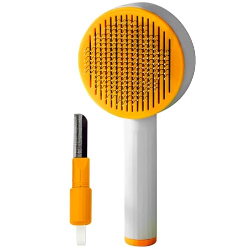 Cature Care by Nature Cat Comb Set-Self-Cleaning Cat Brush, Deep Cleansing Slicker Brush for Dogs, Ultimate Pet Grooming Brush for Cats, Cat Brush with Release Button (Yellow)
