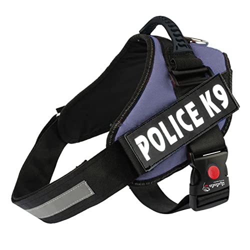 Lulala Police K9 Dog Vest Harness,No-Pull Reflective Dog Vest,Breathable Adjustable Pet Harness with Handle for Outdoor Walking - No More Pulling, Tugging or Choking(L,Denim)