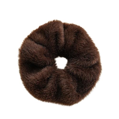 F DREAM Womens Ladies Fluffy Faux Fur Hair Rope Furry Elastic Rubber Bands Hair Ropes (Coffee)