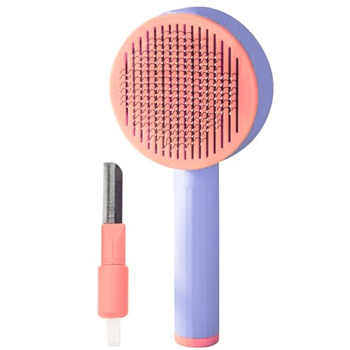 Cature Care by Nature Cat Comb Set-Self-Cleaning Cat Brush, Deep Cleansing Slicker Brush for Dogs, Ultimate Pet Grooming Brush for Cats, Cat Brush with Release Button (Purple)