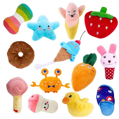 Dono Squeaky Plush Dog Toys-Pet for Puppy Cute Toys Small Stuffed Puppy Chew Interactive Doggie Toys 13 Pack Tooth Grinding & Training Pet Toy Supplies for Medium to Small Dogs