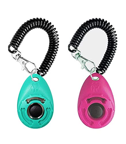 Emily Pets Dog Training Clicker with Wrist Strap Durable Lightweight Easy to Use, Pet Training Clicker for Cats Puppy Birds Horses. Perfect for Behavioral (Green-Pink Pack of 2)