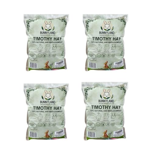 Bunnyland Timothy Hay for Rabbits, Guinea Pigs and Hamsters for All Life Stages | 100% Natural | HIGH Fiber Food (Pack of 4)