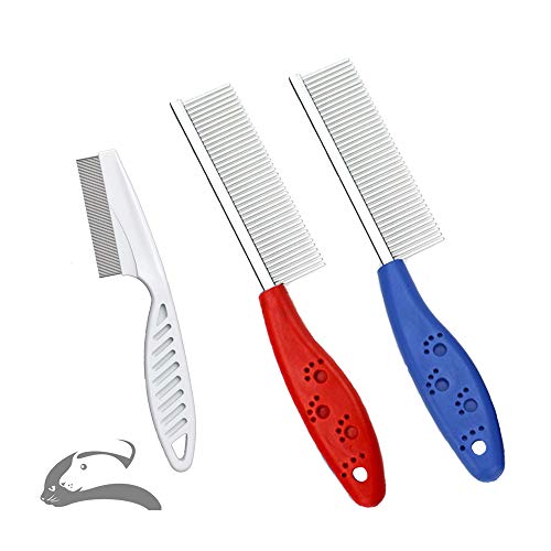 Sorxine Pet Comb for Dogs & Cats,Small Dog & Cat Grooming Comb 3 Combs,Pet Stainless Steel Teeth Cats Comb for Removing Matted Fur, Knots & Tangles,Shedding Comb (3pack-2)