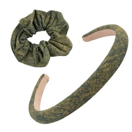 F DREAM Women's Pu Leather Hidden Headband, Hair Band and Scrunchies, Hair Ties, Ponytail Holder,Hair Accessories(Pack2)(Green)
