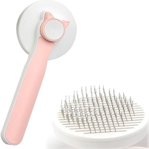 Cature Care by Nature Cat Comb for Skin and Grooming, Self-Cleaning Slicker Brush for Short or Long-Haired Cats, Cat Grooming Brush for Kitten Puppy Massage Removes Mats, Tangles and Loose Fur - Pink