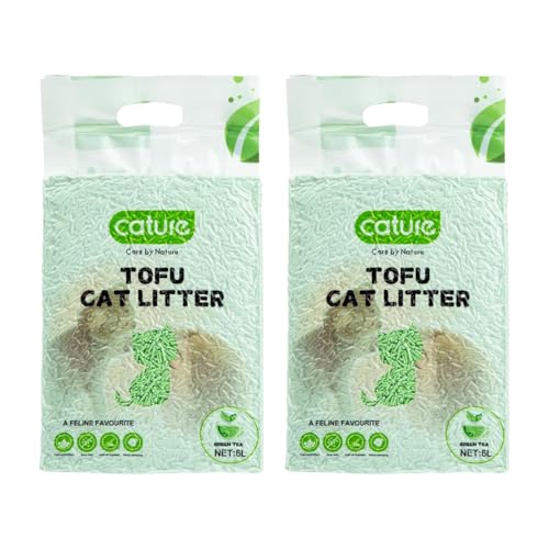 Cature Care by Nature Tofu Cat Litter Natural Flushable Clumping Litter Plant Based Biodegradable Ultra Odour Control 99% Dust Free Low Tracking Cat Litter (Green Tea, 6L, Pack2)