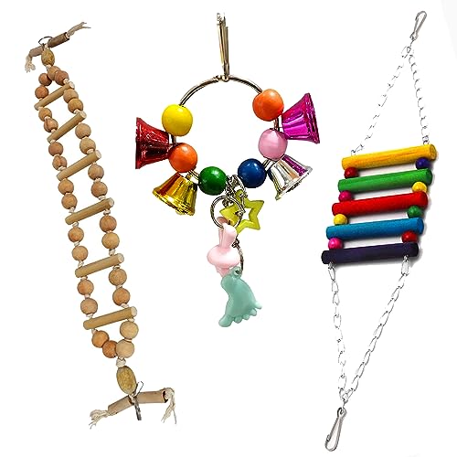 WildBird Care Natural Wood Bead Chain Swing Toy, Chew Toys with Hanging Cage Toys for Small Parakeets, Cockatiels, Conures, Finches, Budgie, Parrots (Pack3)
