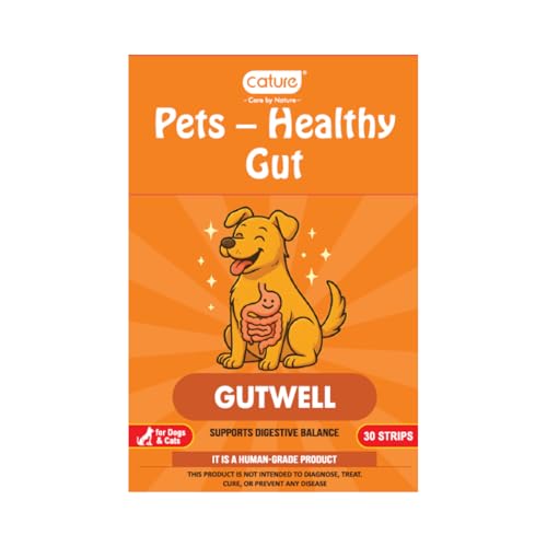 Cature Care by Nature GutWell Mouth Dissolving Strips for Dogs & Cats | Supports Healthy Digestion & Gut Balance | Human Grade | 30 Strips
