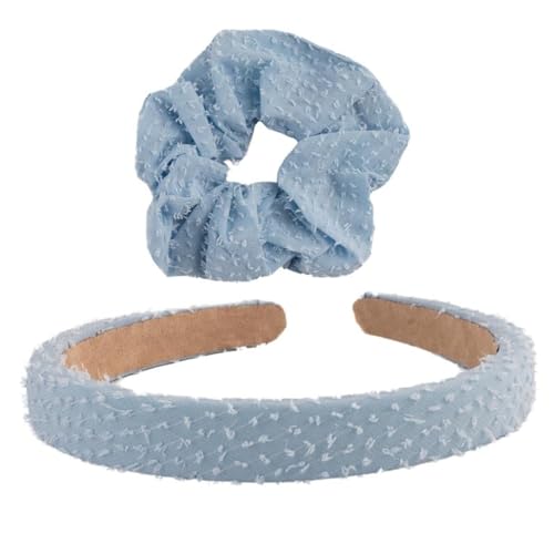 F DREAM Padded Headband and Scrunchie for Women's,Wide Headband,Stylish Fashion Hairband, Hair Accessories Girl, Hair Scrunchies Elastic Hair Bands, Ponytail Holder Hair(Pack2)(Color-Sky Blue)