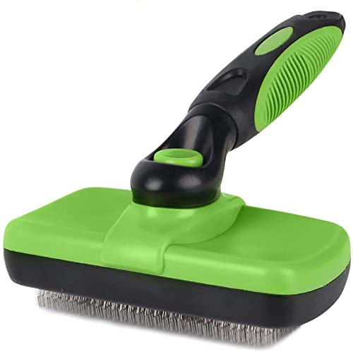 SRIPET Grooming Brush Self Cleaning Slicker Brushes for Dogs and Cats Long & Thick Hair (Green)