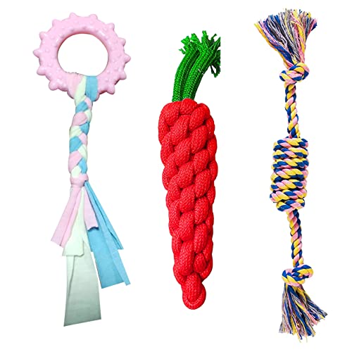 emily pets Durable Cotton Rope Teething Playing Toy for Puppies, Kittens, and Medium Dogs (Pack of 3, Color May Vary)