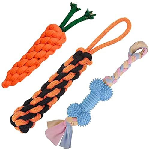 Cature Dog Chew Toys, Rope Toys, Puppy Chew Teething Toys, Carrot Rope, Bone Shaped Cotton Rope Knot Toy for Small & Medium Dog Toys(Multi Color, Pack of 3)(Combo16)