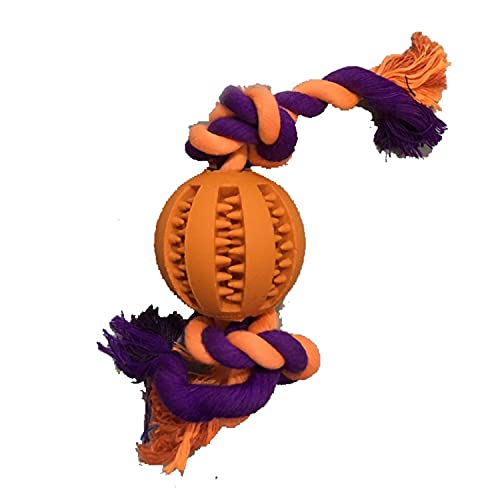 emily pets Dog Chew Ball Interactive Toys, Dog Cleans Teeth Training Balls on Cotton Rope (Color: Orange, Size: Small)