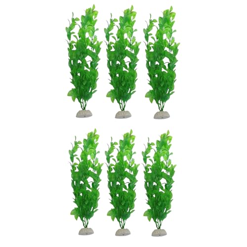 Cature Aquarium Decoration Plastic Plants 11.5" Large Artificial Fish Tank Plant Ornament for Fish Set of 6Pcs