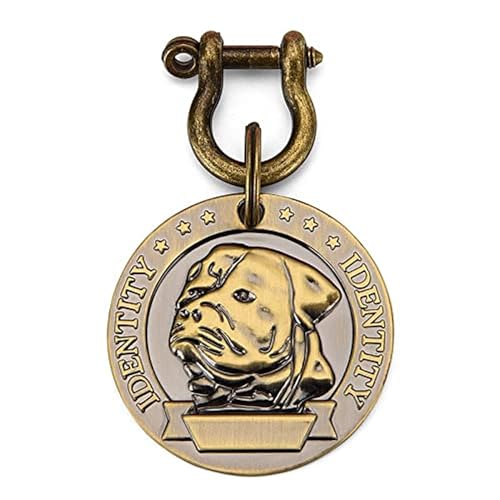 Emily Pets Head Portrait ID Tags for Dog Metal Collar Identity, Pet Dog Antique Round Shape, Pendant Cum Tag Bronze Look Gold
