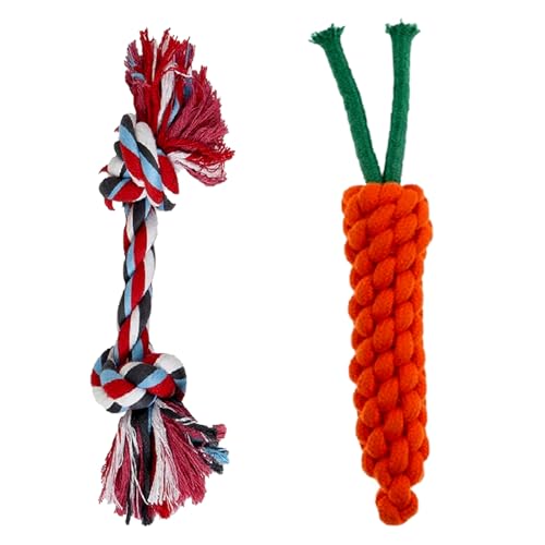 emily pets Durable and Non Toxic Combo Pack - Carrot Rope Toy/Two Knotted Rope Toy Ideal for Dental Cleaning Dogs and Puppies (Color As Vary, Pack 2)