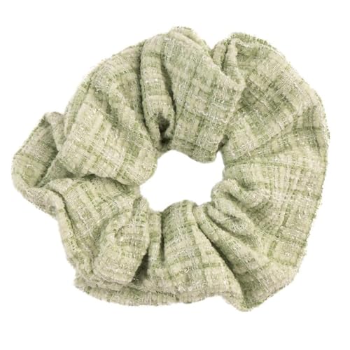 F DREAM Scrunchies for Women's Hair Accessories, Elastic Bands Ponytail Holder, Plaid Woolen Headband for Autumn and Winter (Light Green)