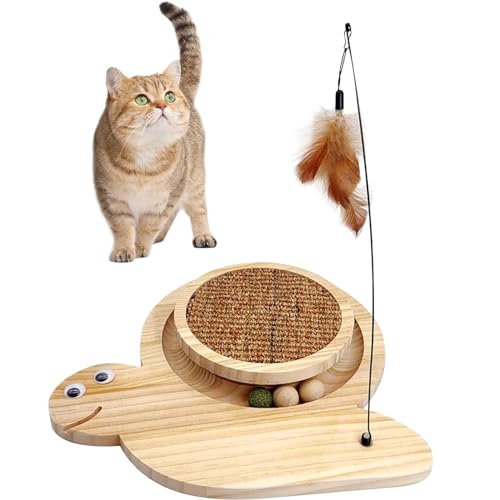 Emily Pets Cat Scratcher Natural Sisal Cat Scratch Pad with Kitten Interactive Toy, Catnip Balls and Cat Toy Roller Cat Scratch Mat for Kittens, Smaller Cats