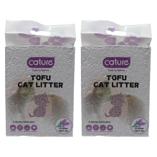 Cature Care by Nature Tofu Cat Litter Natural Flushable Clumping Litter Plant Based Biodegradable Ultra Odour Control 99% Dust Free Low Tracking Cat Litter (Lavender, 6L, Pack2)