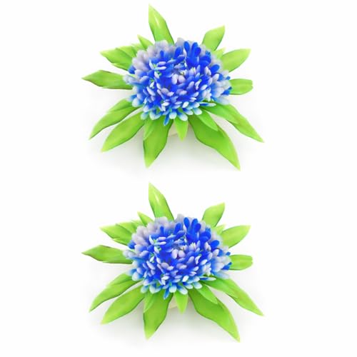 emily pets Decorative Artificial Non-Toxic Plastic Aquarium Flowers Plant for Fish Tank Combo Pack of 2 (Blue)