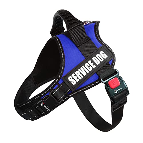 Lulala Service Dog Harness, Large Medium Small Dog No-Pull Reflective Vest,Breathable Adjustable Pet Harness with Piastic Handle for Outdoor Walking -with On Off Locker(Blue L)