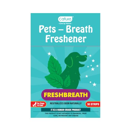 Cature Care by Nature FreshBreath Pets Breath Freshener for Dogs & Cats | Neutralizes Odor Naturally | Human-Grade Oral Care Formula | 30 Strips