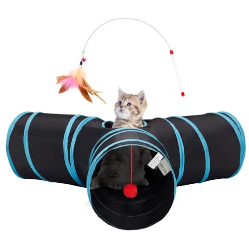 cature Care by Nature Cat Tunnel Tube Toys 3 Way Collapsible,Tunnels For Indoor Cats,Kitty Bored Peek Hole Toy Ball,Interactive Toy Maze Cat House Bed With Balls & Bells For Cat,Puppy,Kitten,Rabbit