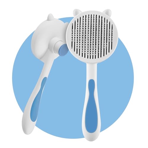 Emily Pets Dog & Cat Brush Pet Hair Brush Cat Grooming Brush Self Cleaning Slicker Brush For Short And Long Hair Dogs Cats, Shedding Grooming Brush To Remove Loose Hair, Mats, Tangles- Blue
