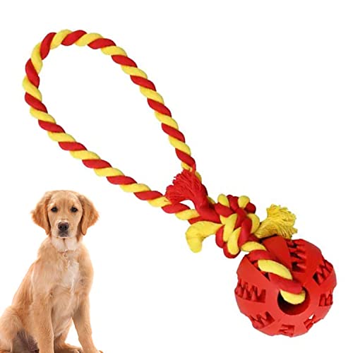Emily Pets Dog Fetch Rope Chew Toy Natural Rubber Interactive Dog Toy Ball with String - Puppy Toy Ball Set, Throwing Ball for Dogs with Rope,Pull Toy(Size:S,Color:Red)