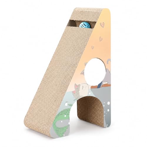 Emily Pets Tilted Cat Scratcher Toy | Corrugated Cardboard Triangle Shaped Scratching Board for Cats and Kittens | Durable, Eco-Friendly Cat Scratch Pad for Indoor Use (Colors May Vary)