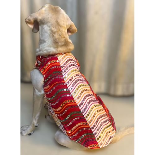 Lulala Traditional Dog Dress for Small, Medium & Large Dogs – Red Ethnic Festive Outfit with Elegant Embroidery | Comfortable Pet Costume for Weddings, Festivals & Celebrations
