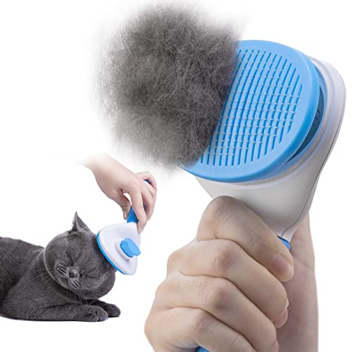 Self-Cleaning Slicker Brush for Dogs & Cats: Grooming Brush for Shedding, Gently Deshedding Tangles on Long and Short Haired Pets