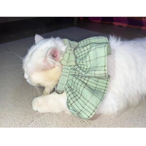 Lulala Stylish Green Plaid Cat Bow Tie Collar – Adjustable Comfortable Pet Accessory for Cats and Kittens – Trendy and Soft Plaid Design for Fashionable Pet Clothing (Small)