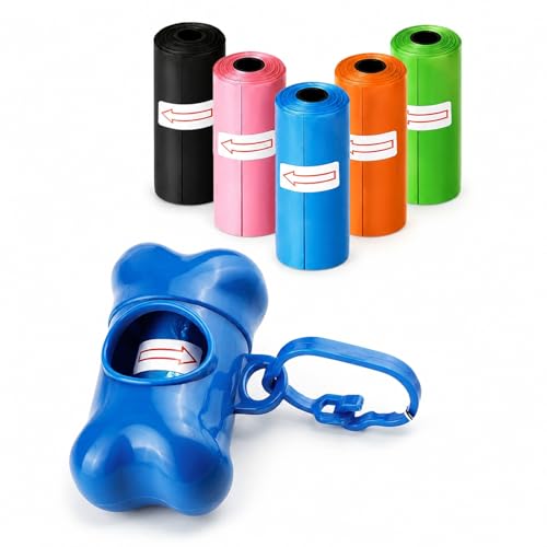 Emily Pets Dog Poop Bags Refill Rolls with Bone Dispenser, Leak-Proof Pet Waste Pickup Bags for Dogs & Puppies, Multicolor Pack