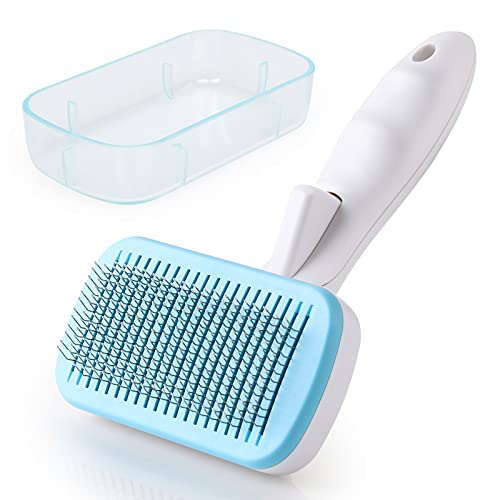 Hianjoo Self Cleaning Slicker Brush, Pet Comb Grooming Brush for Dogs and Cats Gently Removes Loose Undercoat Shedding Tools Slicker Brush for Mats Tangled Hair Dander Dirt Massages Particle