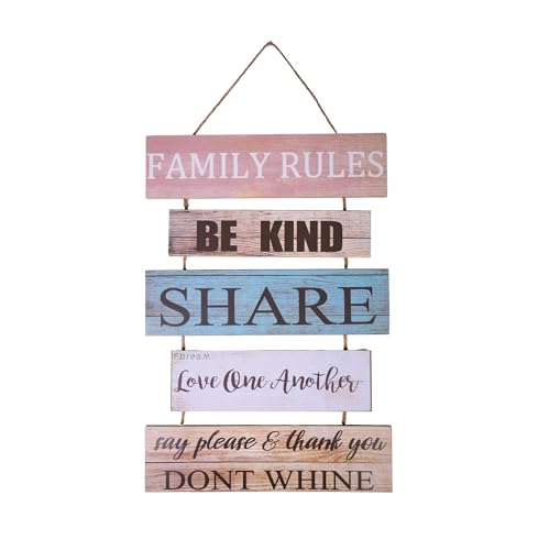 F Dream Wall Hanging Rustic Wooden In Our Home Sign (Gratitude, Love, Friendship, Believe, Smile) - House Decoration for Living Room, Bedroom, Bathroom, Family and Kitchen