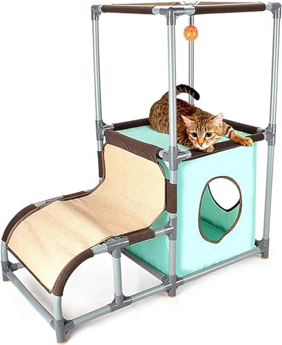 Cature Care by Nature Multifunctional Cat Scratching Post Condominium Furniture for Large Cats, Super Stable Cat Tower House, with Extra Thick Plastic Tube