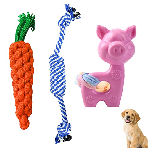 emily pets Chewing Teething Fetching Durable RubberToy, Chew Dog Toys Rope for Small & Medium Dogs (Pack of 3, Color May Vary)