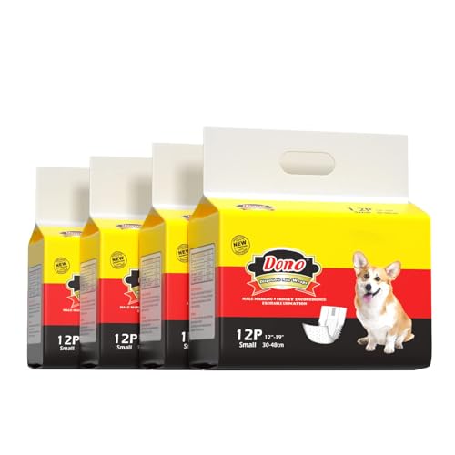 DONO Disposable Dog Diapers Male Dog Wraps, Including 48pcs Super Absorbent Diapers for Dogs and Cats,S (12"-19")