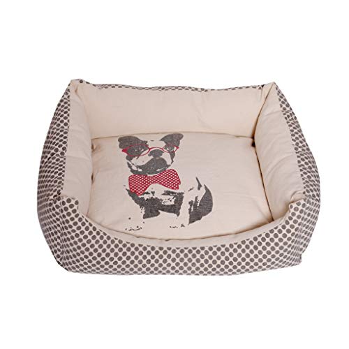 Emily Pets Deluxe Soft & Comfortable Dog in Bow Print Rectangular Pet Bed with Removable Cushion (Small (51 X 40 X 21 CM)