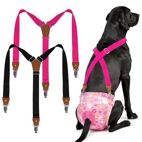 Pet Soft Dog Suspenders 2 Pieces Female Dog Diaper Suspenders for Dogs Diaper Keeper Suspender for Skirt, Dress (Black & Pink, M/L)